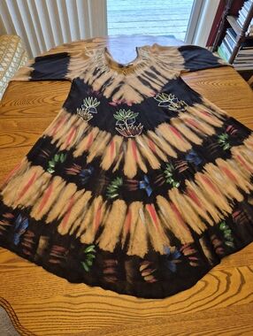 Jessica Taylor Tie-Dye Boho Floral Tunic Dress Colorful Accents One Size, Rayon